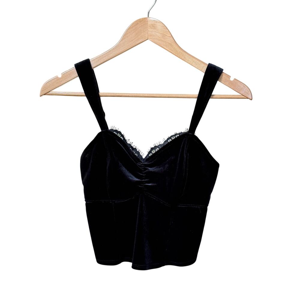 New! Abercrombie and Fitch Black Velvet Crop S Top Bustier Y2K Aesthetic